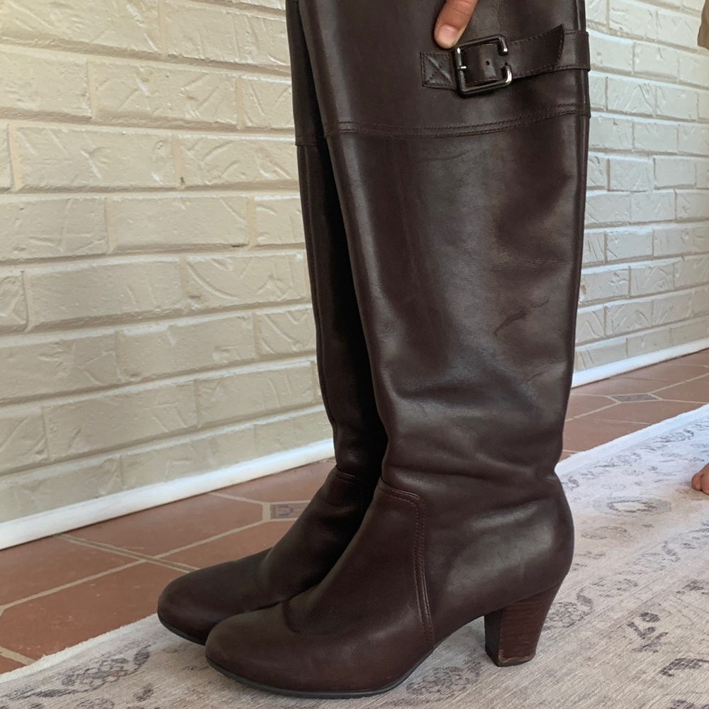 Clarks Dark Brown Leather Knee-High Heeled Boots